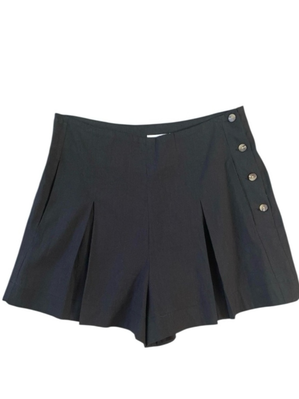 Vince High Waisted Pleated Shorts Black Linen Blend Minimalist Side Button 6